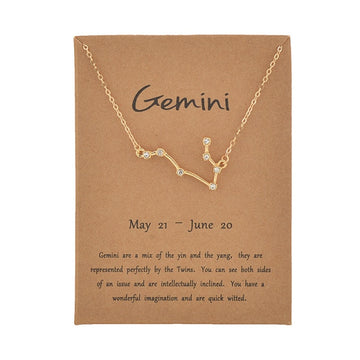 Cardboard Star Zodiac Sign 12 Constellation Necklaces Crystal Charm Gold Chain Choker Necklaces for Women Birthday Jewelry Gift daiiibabyyy